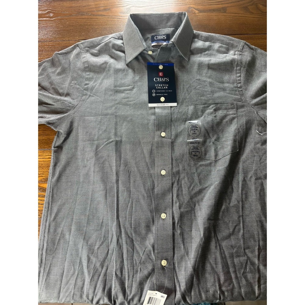 Chaps Shirt Men's Size 15/32-33 Black Gray Regular Fit Button Down Long Sleeve